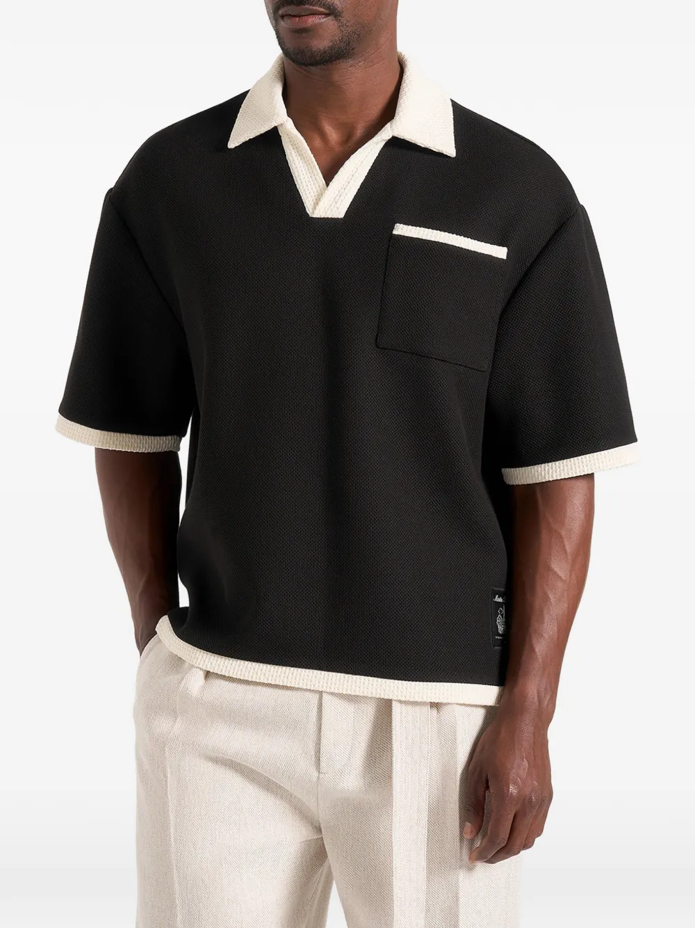 Manière De Voir Brice crochet-knit boxy polo shirt - Nero