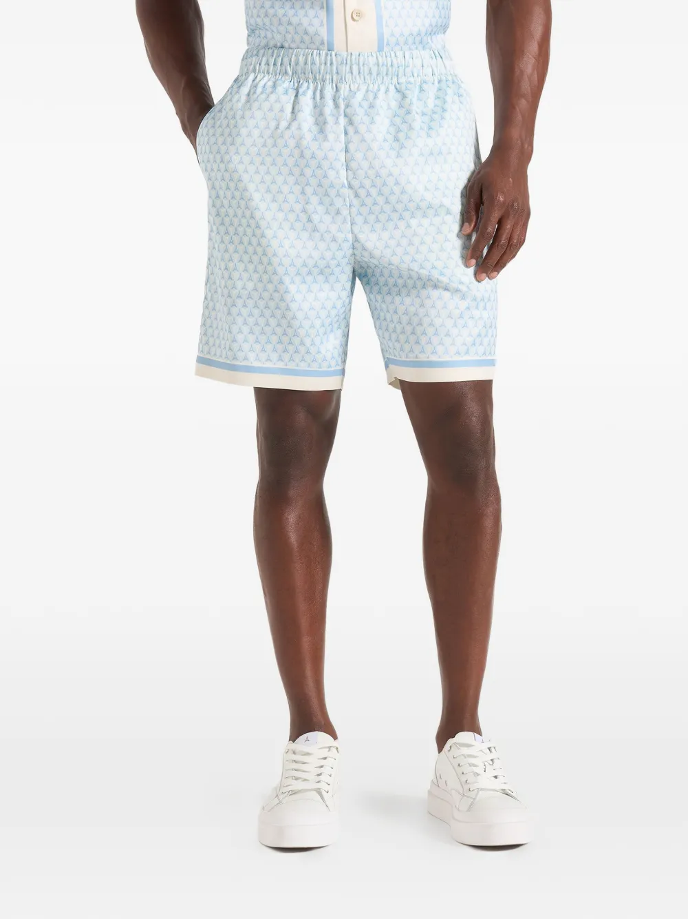 Manière De Voir Jordan Eiffel monogram-print satin shorts - Blau
