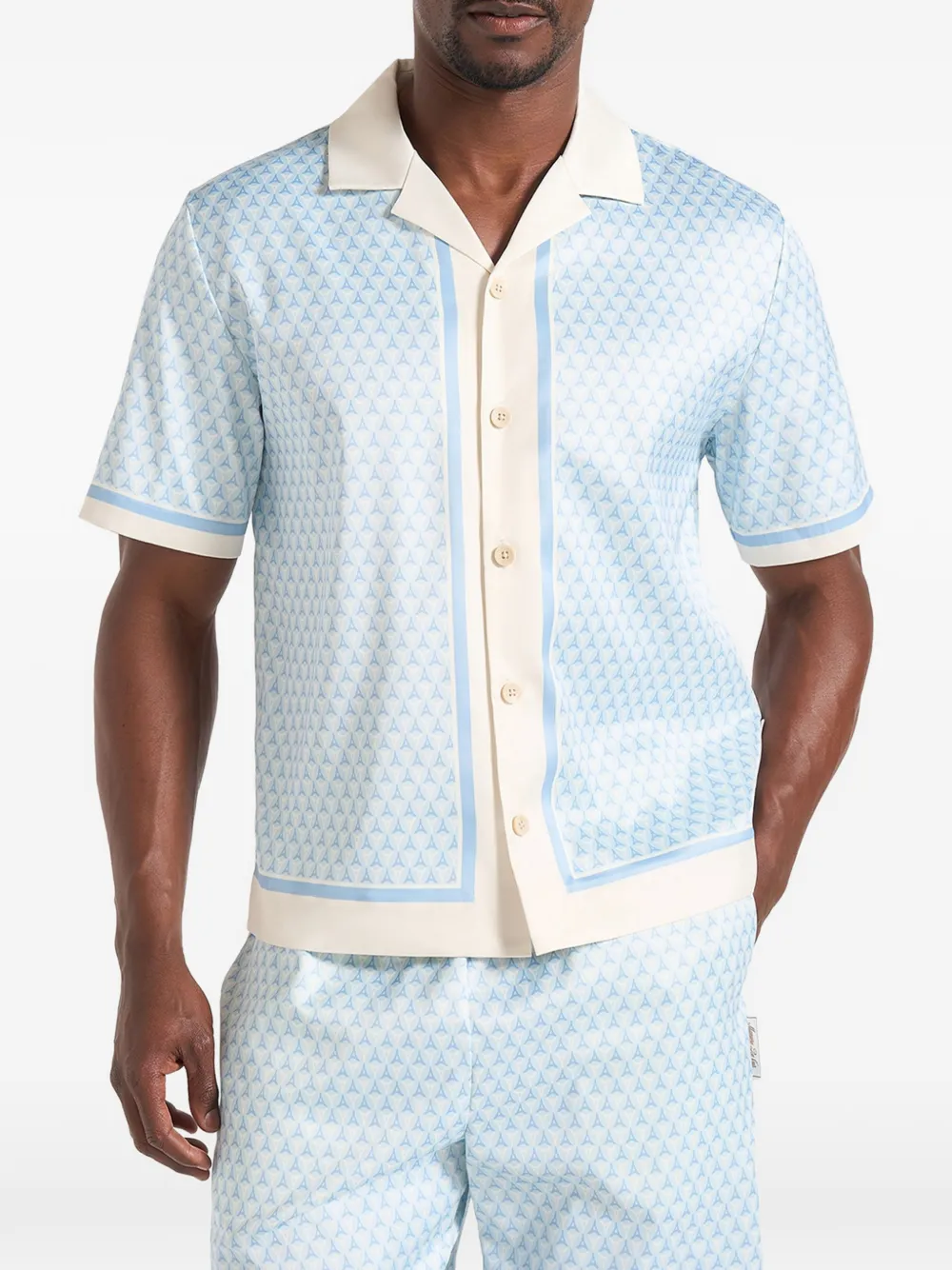 Manière De Voir Idriss Eiffel monogram satin shirt - Blu