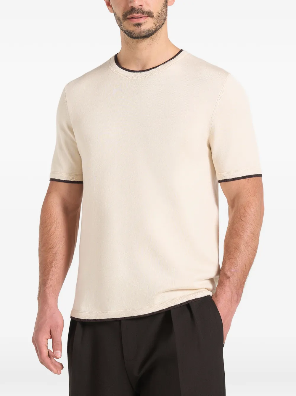 Manière De Voir Wyatt contrast-trim knit T-shirt - Toni neutri