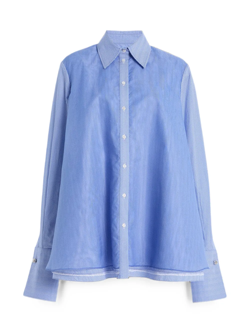 Brandon Maxwell Vaughn Layered Herringbone Shirt in Blue, view 2