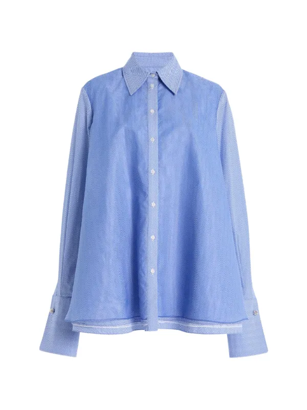 Brandon Maxwell Vaughn Layered Herringbone Shirt in Blue