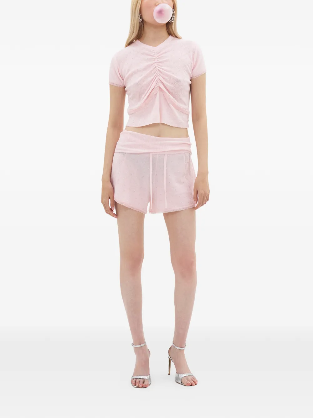 Area Crystal-embellished Shorts in Pink, view 2