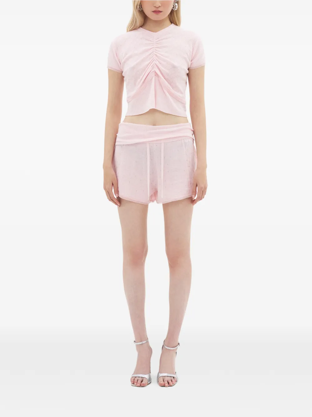 Area Crystal-embellished Shorts in Pink, view 3