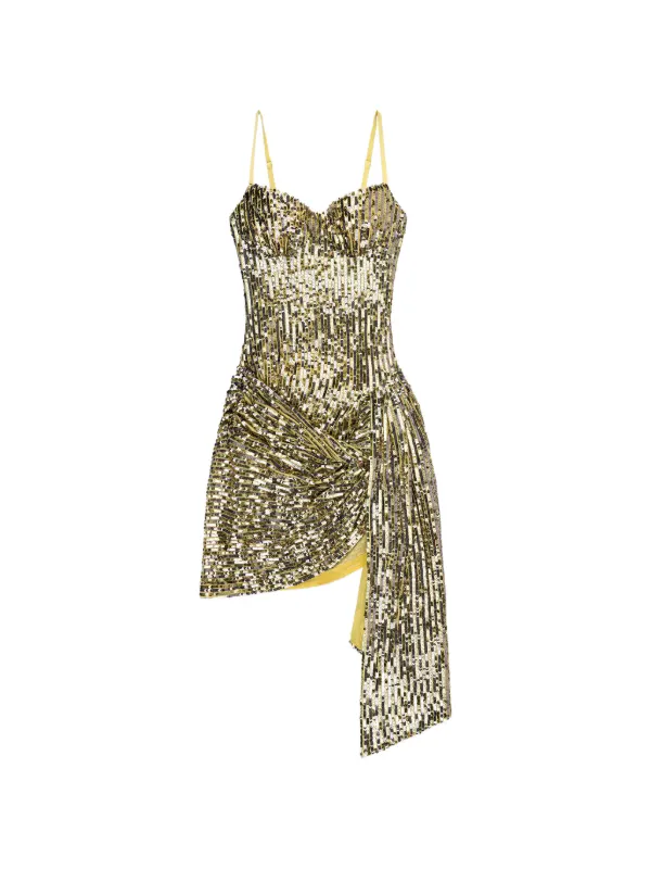 Area Sequin-embellished Wrapped Dress in Gold
