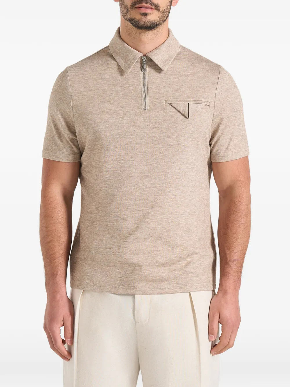 Manière De Voir Cassian marl-zip polo shirt - Nude