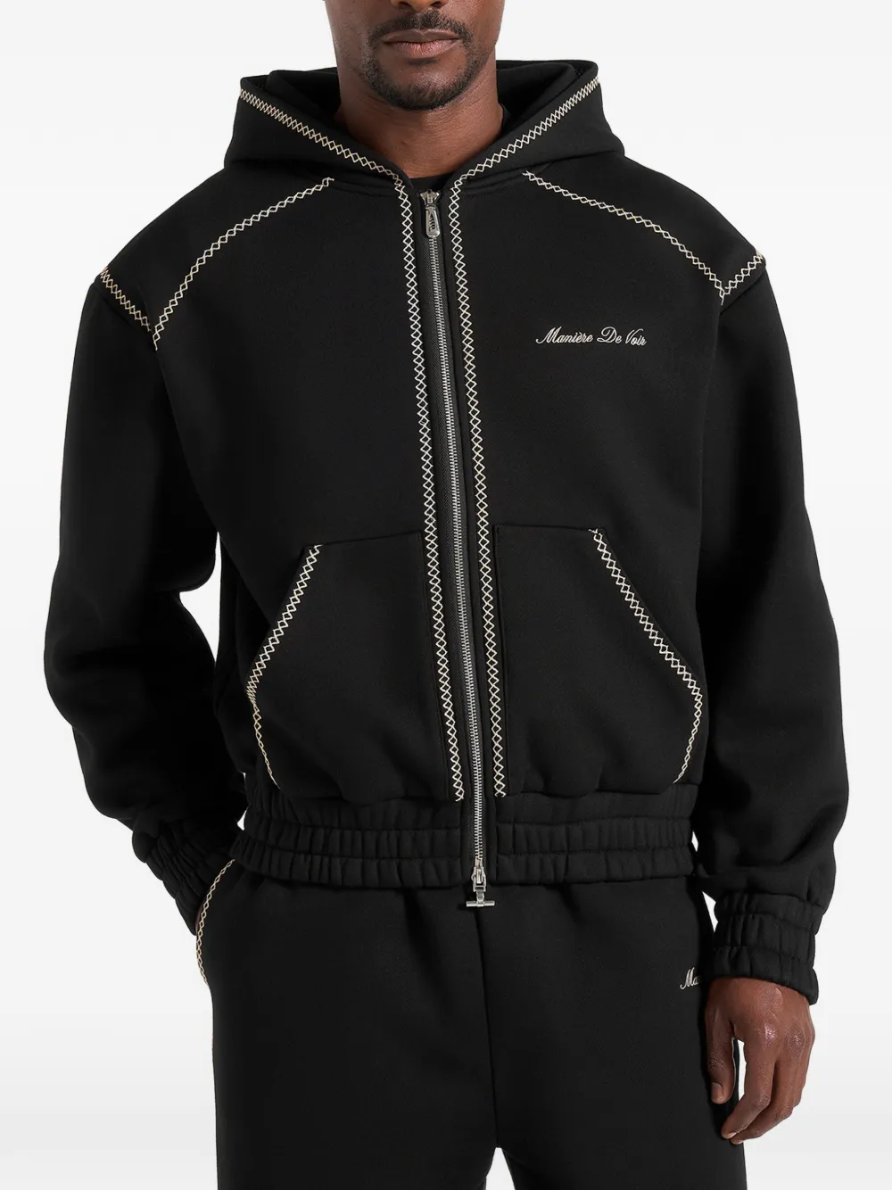 Manière De Voir Ollie whipstitch raglan-effect hoodie - Nero