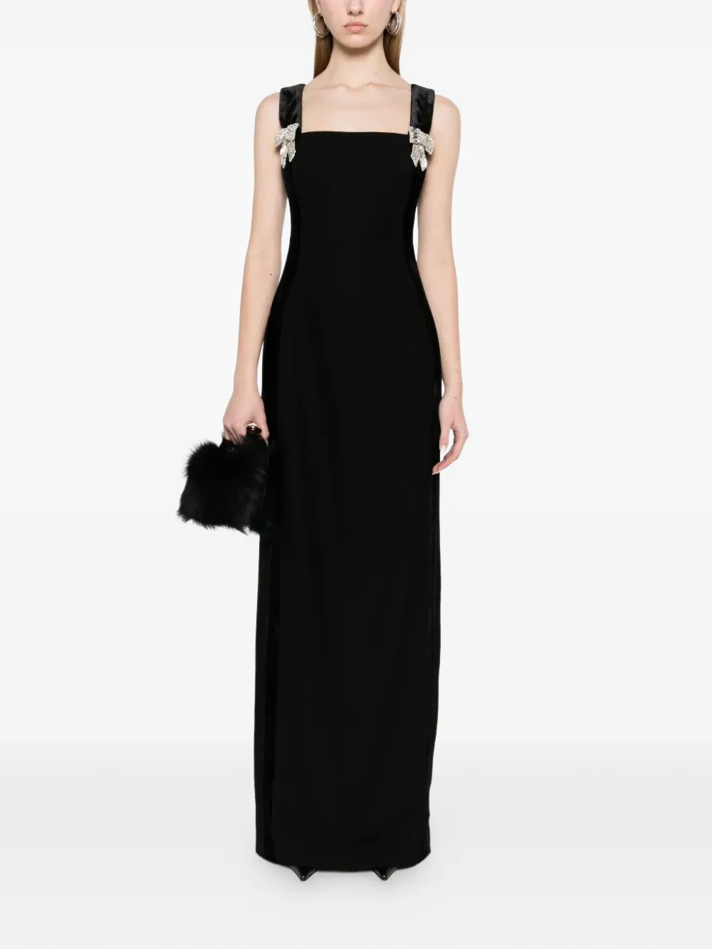 Dina Melwani crystal-embellished velvet-strap maxi dress - Nero