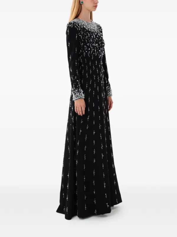 Dina Melwani crystal-embellished long-sleeve Maxi Dress | Black