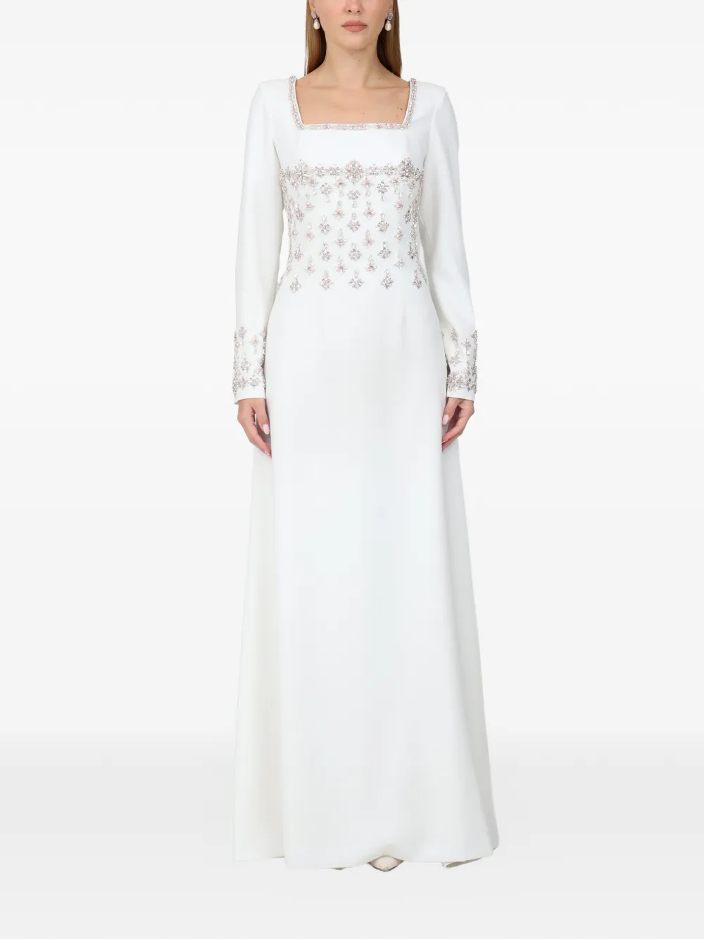 Dina Melwani crystal-embellished square-neck maxi dress - Bianco