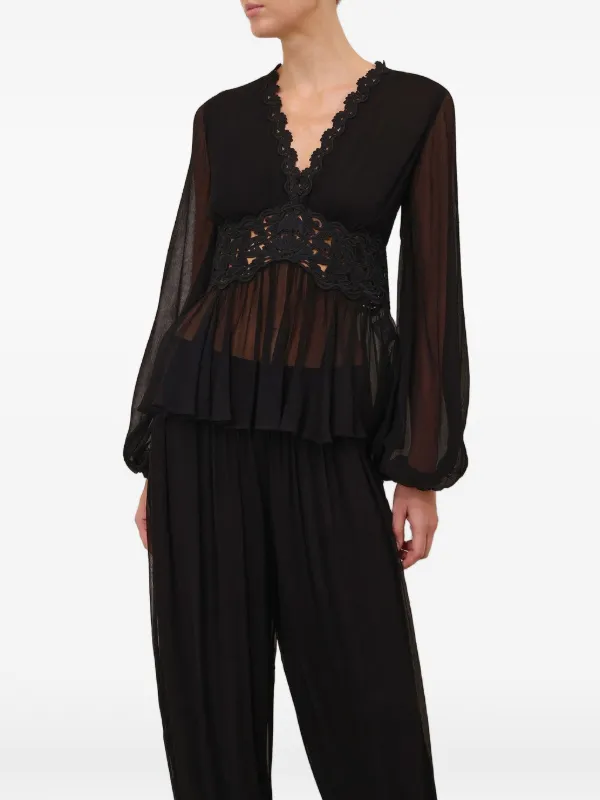 ZIMMERMANN Luna lace-trim Peplum Blouse | Black | FARFETCH