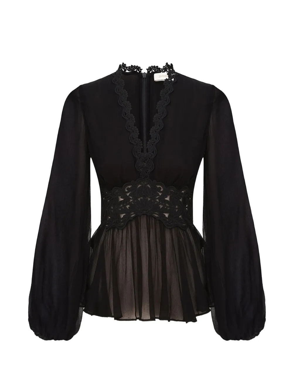 ZIMMERMANN Luna lace-trim peplum blouse - Nero