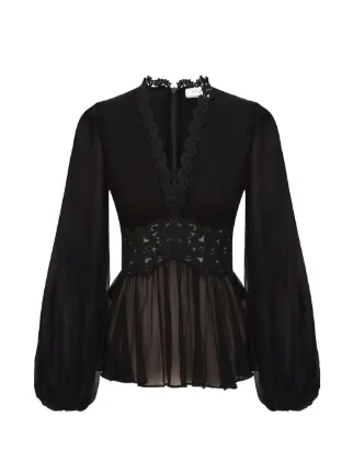ZIMMERMANN Luna Peplum Blouse | Black | FARFETCH