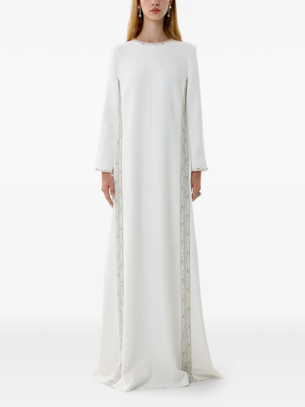 Dina Melwani crystal-trim long-sleeve maxi dress - Bianco