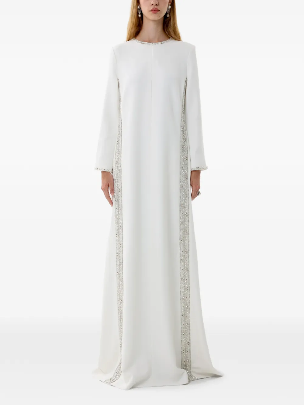 Dina Melwani crystal-trim long-sleeve maxi dress - Bianco