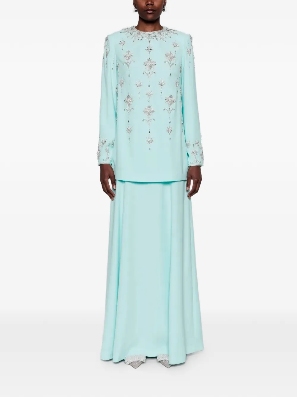 Dina Melwani crystal-embellished long-sleeve maxi dress - Blu