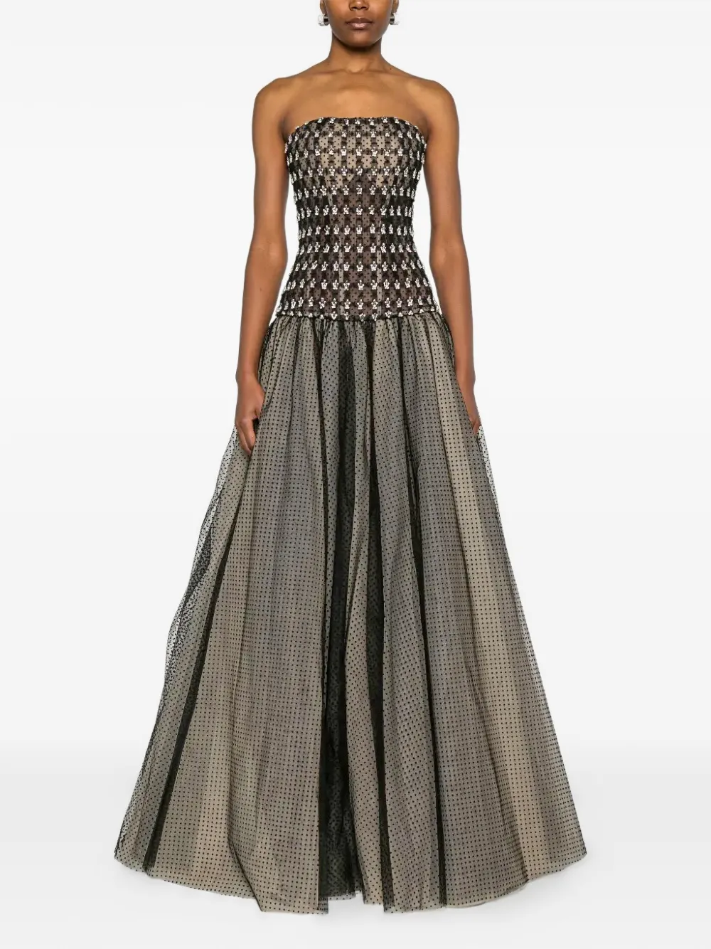Dina Melwani sequin-embellished tulle maxi dress - Nero