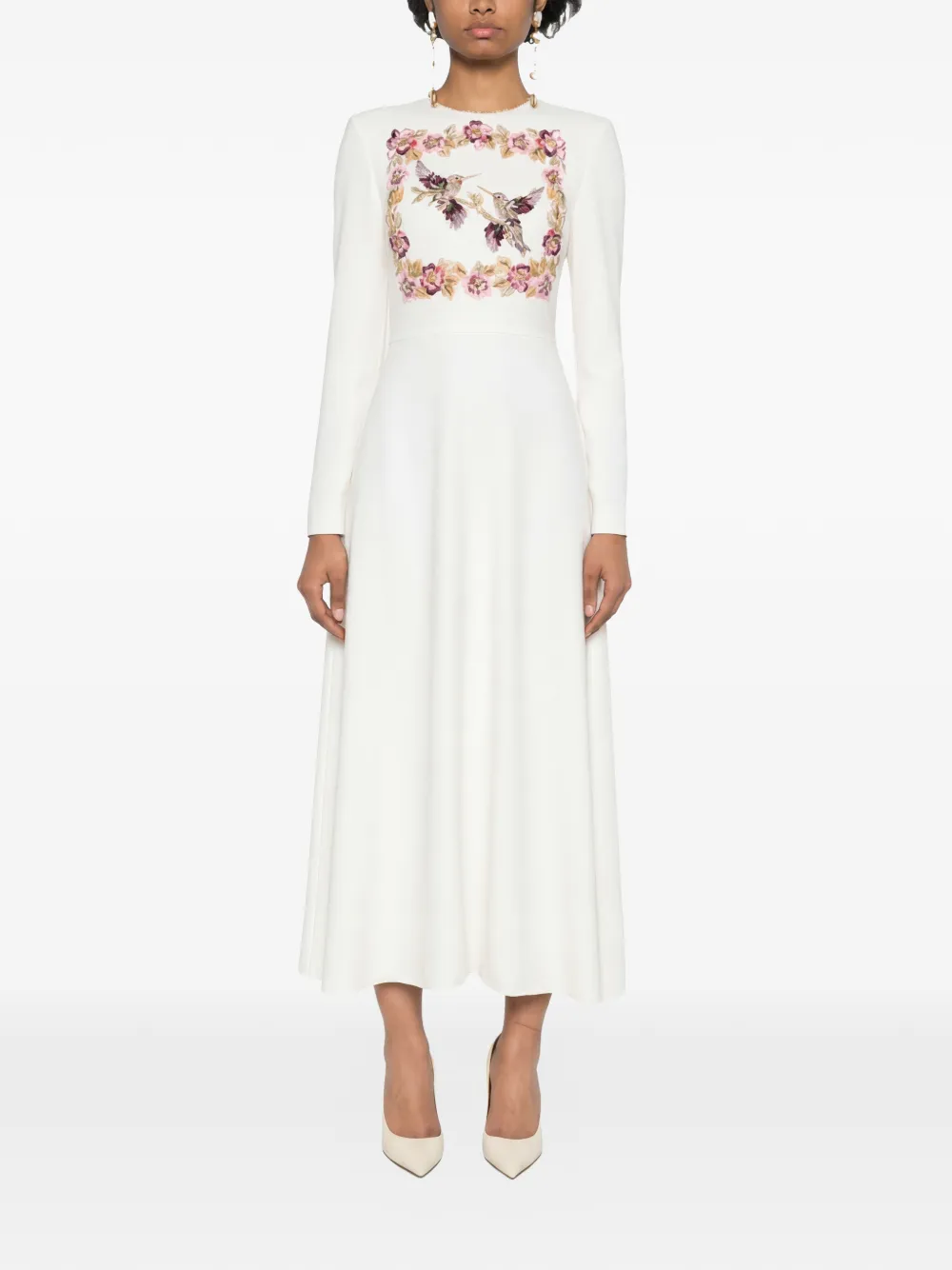 Dina Melwani long-sleeves midi dress - Bianco
