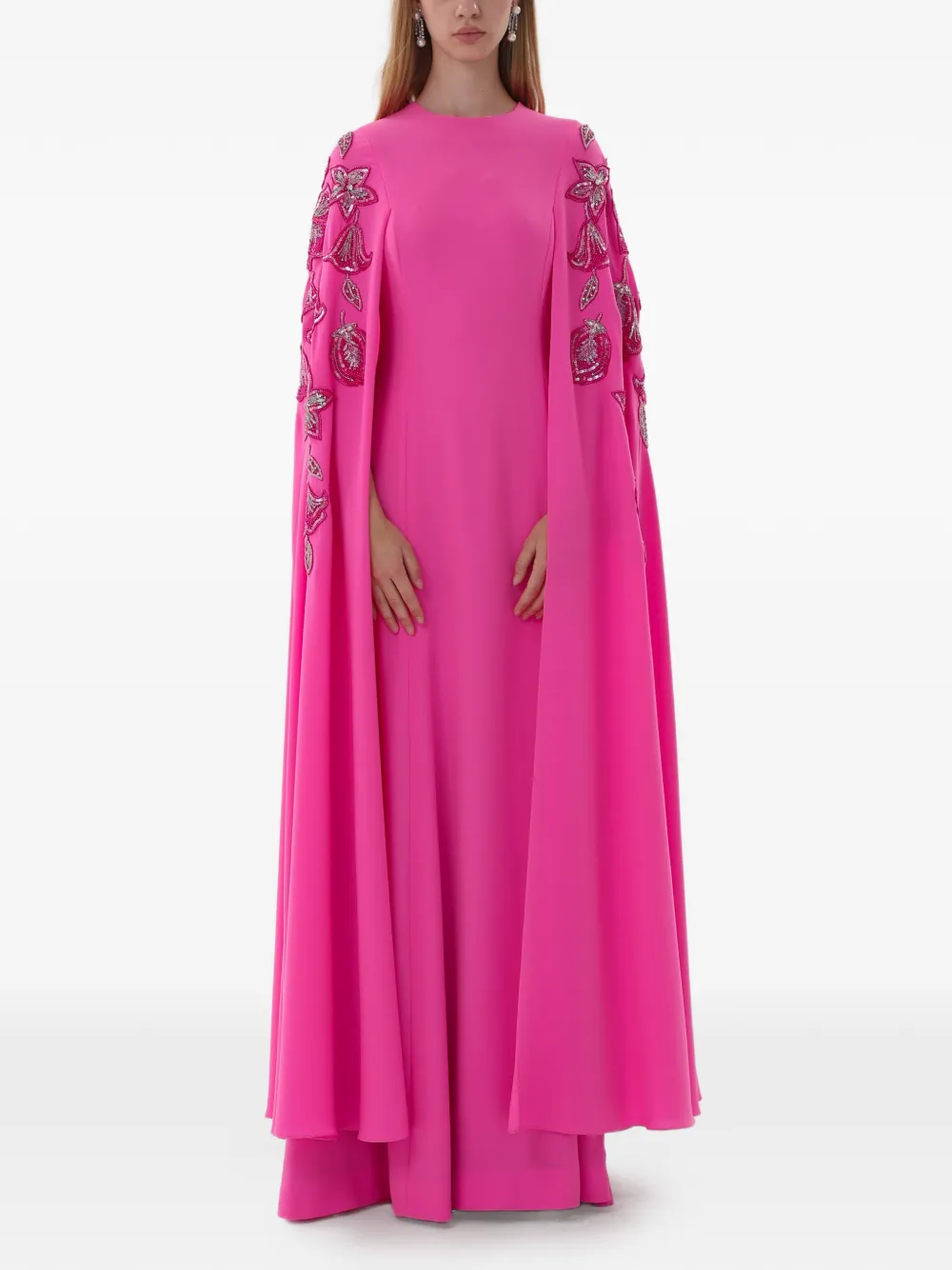 Dina Melwani crystal-embellished cape-sleeve maxi dress - Rosa
