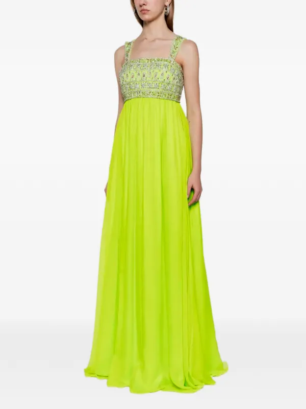 Dina Melwani crystal-embellished empire-waist Maxi Dress | Yellow |  FARFETCH AO