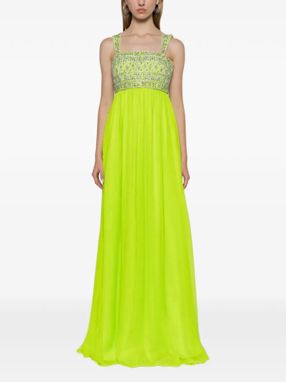 Dina Melwani crystal-embellished empire-waist maxi dress - Giallo
