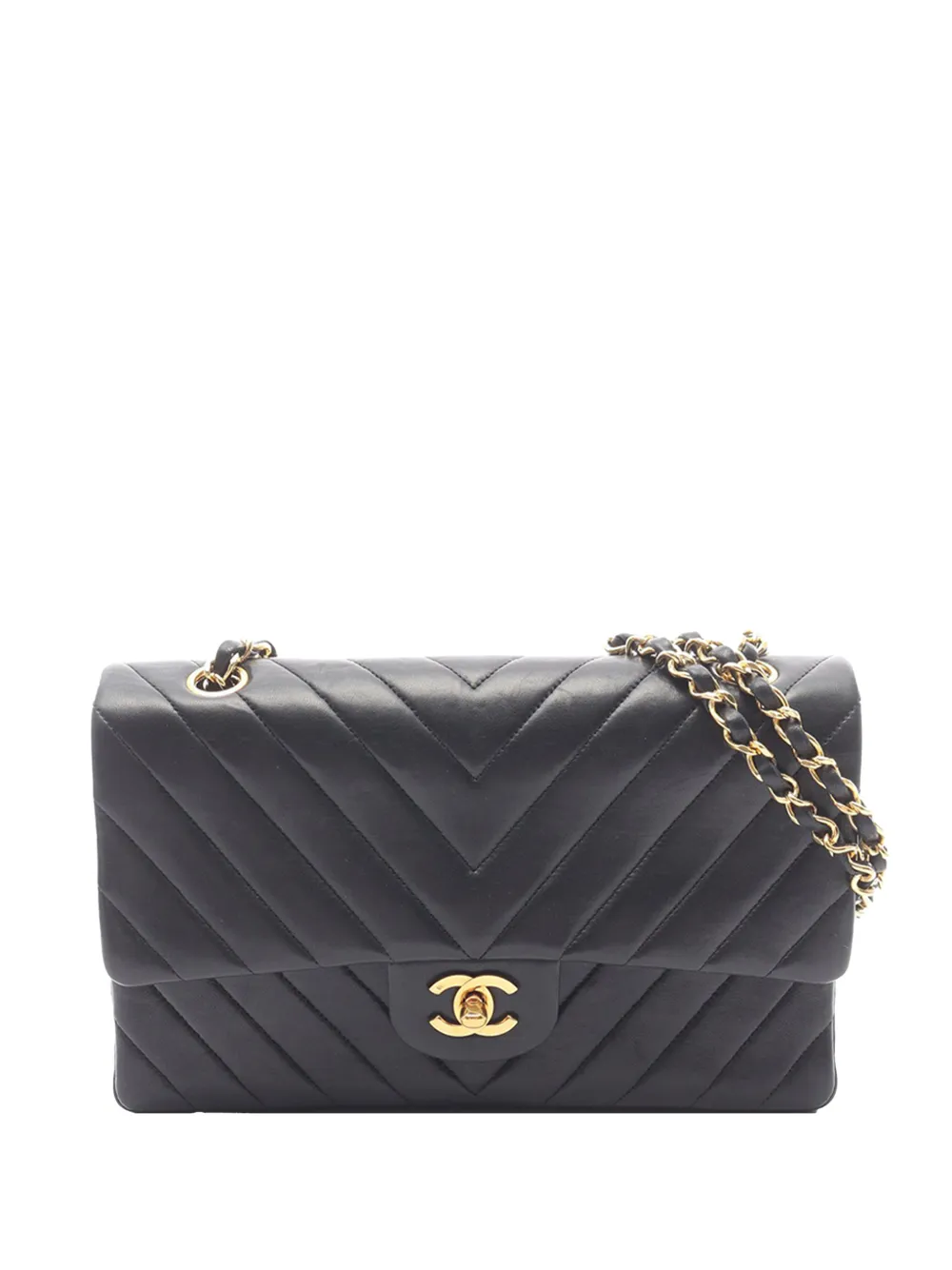 CHANEL Pre-Owned 1989-1991 Medium Chevron Lambskin Double Flap shoulder bag - Nero
