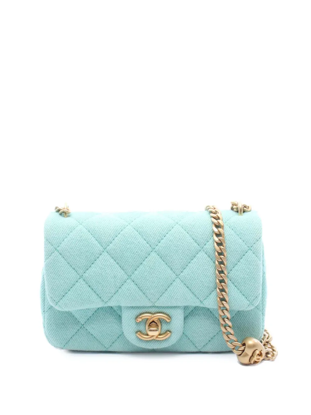 CHANEL Pre-Owned 2021-2026 mini Camellia Sweetheart Umhängetasche aus gestepptem Denim - Grün