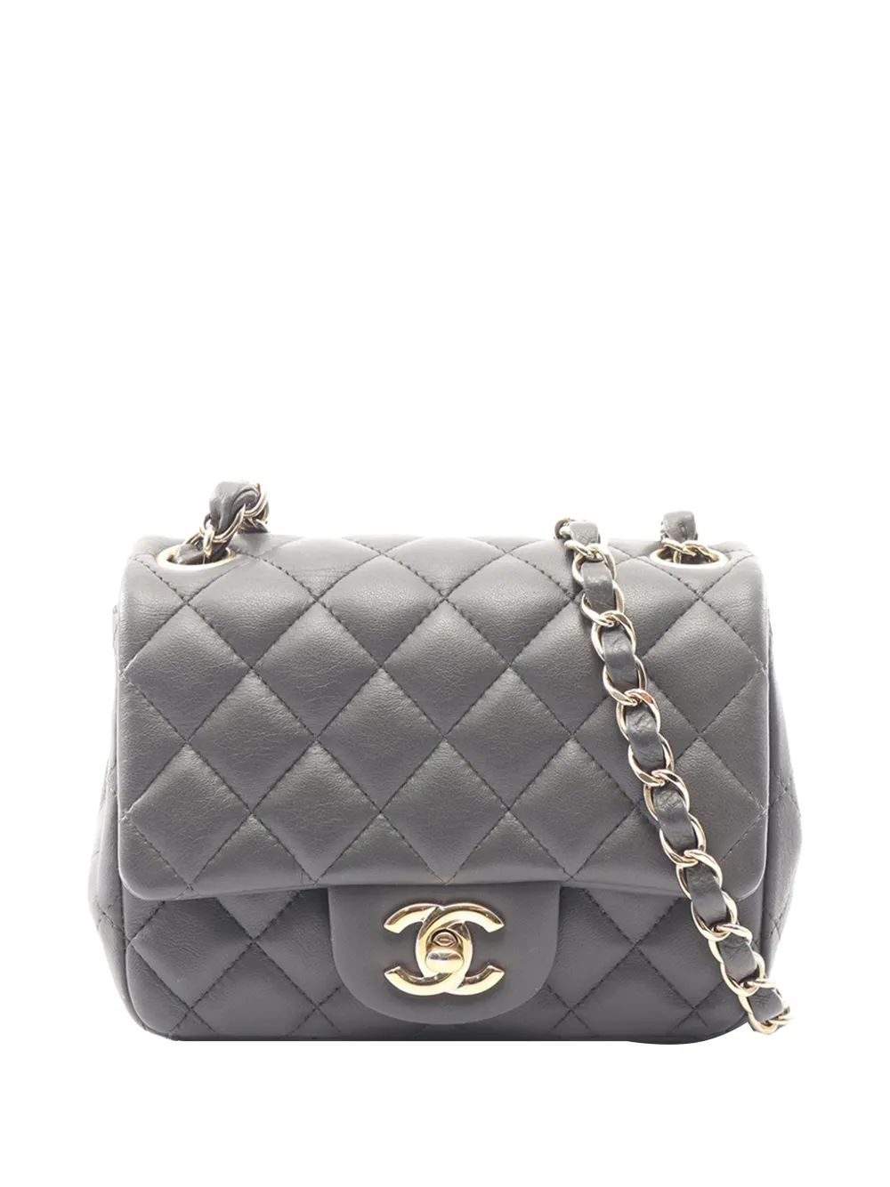 CHANEL Pre-Owned 2019 Mini Square Classic Lambskin Single Flap crossbody bag - Grigio