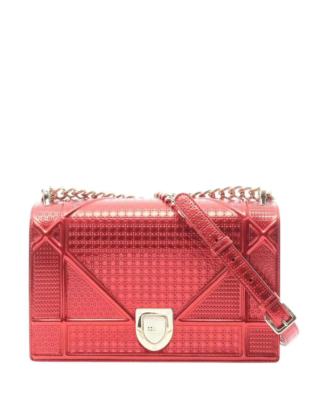 Christian Dior Pre-Owned 2010-2026 Medium Metallic Grained Calfskin Diorama Flap shoulder bag - Rot