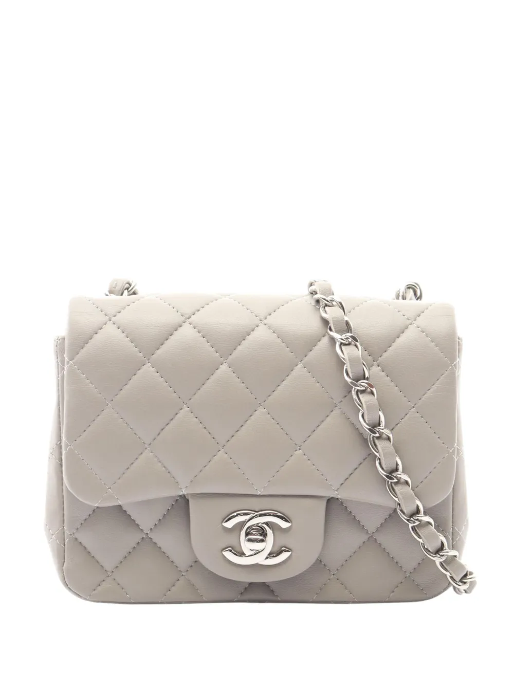 CHANEL Pre-Owned 2019 Mini Square Classic Lambskin Single Flap crossbody bag - Grigio