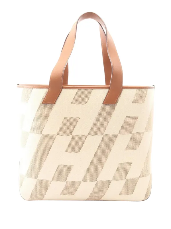 Hermès Pre-owned 2021 Toile H and Swift Cabas H En Biais GM Tote Bag in Neutrals