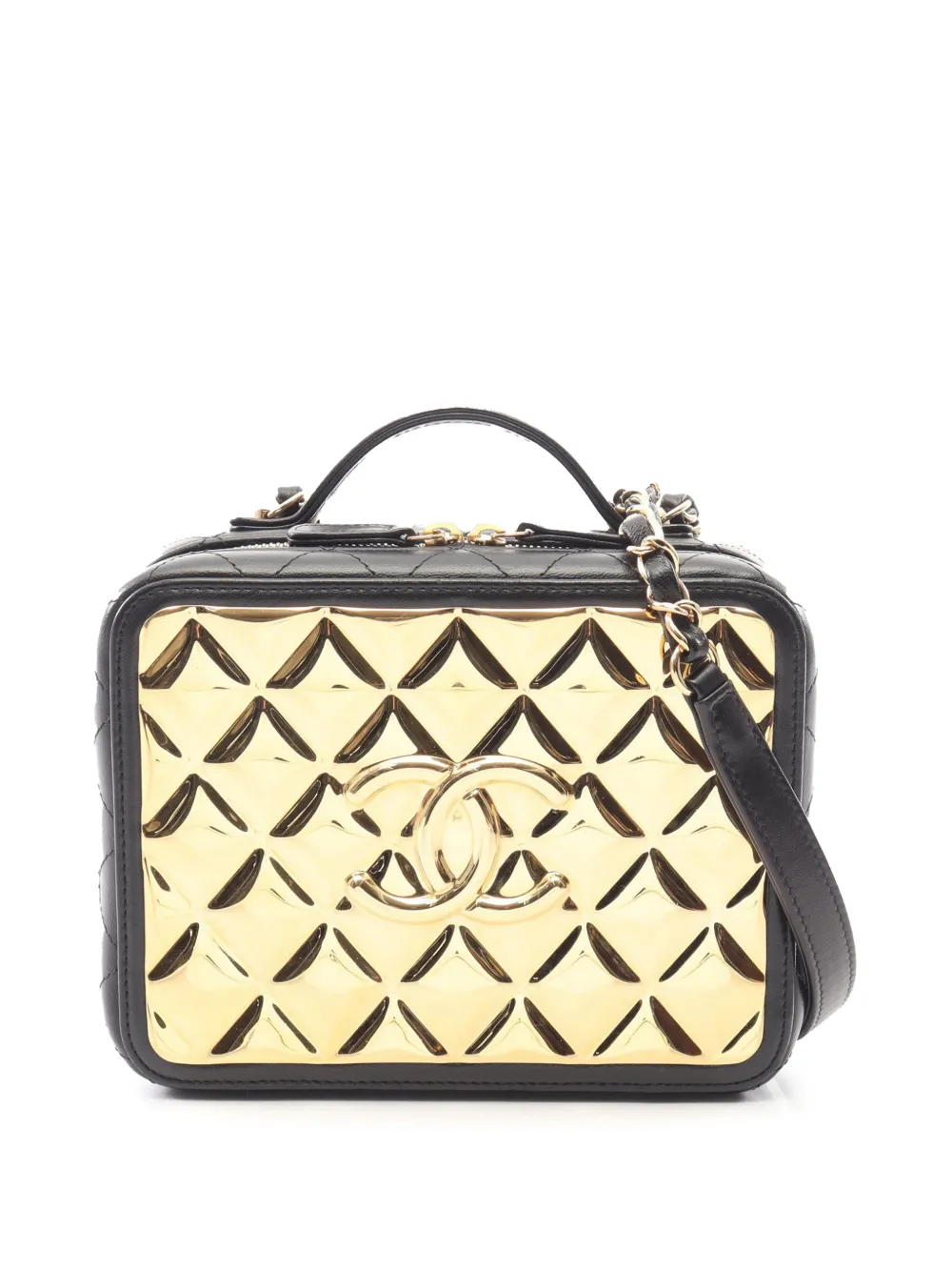 CHANEL Pre-Owned 2021-2026 Medium Lambskin Golden Plate Vanity Case satchel - Black