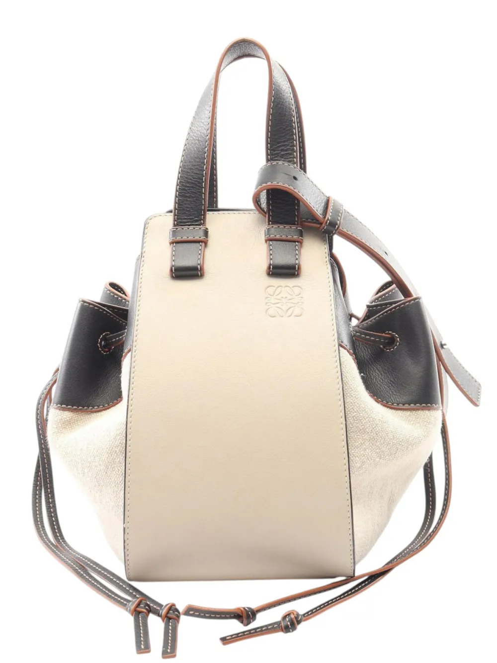 Pre-owned Loewe 2010-2026 Small Leather And Canvas Hammock Bag Satchel In Neutral