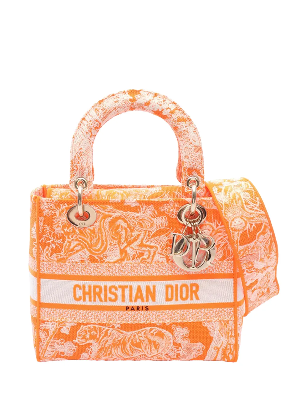 Christian Dior Pre-Owned 2010-2026 Medium Embroidered Canvas Toile De Jouy Lady D Lite satchel - Orange