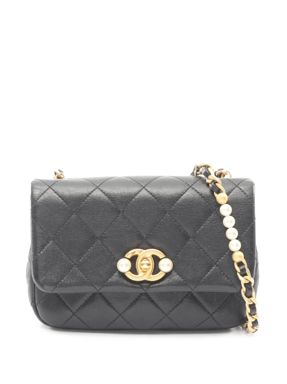 CHANEL Pre-Owned 2021-2026 Small Quilted Lambskin Pearl Side Flap crossbody bag - Nero