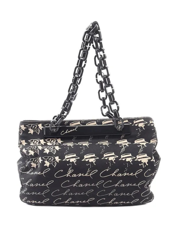 Chanel Pre-owned 2005-2006 Canvas Camellia Flower Tote Bag in Black
