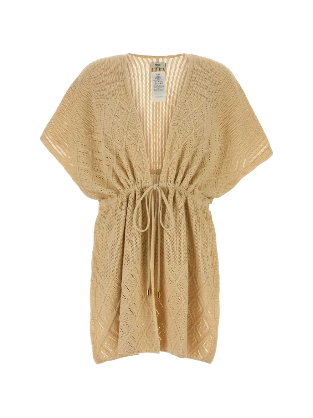 FENDI pointelle-knit drawstring poncho - Toni neutri