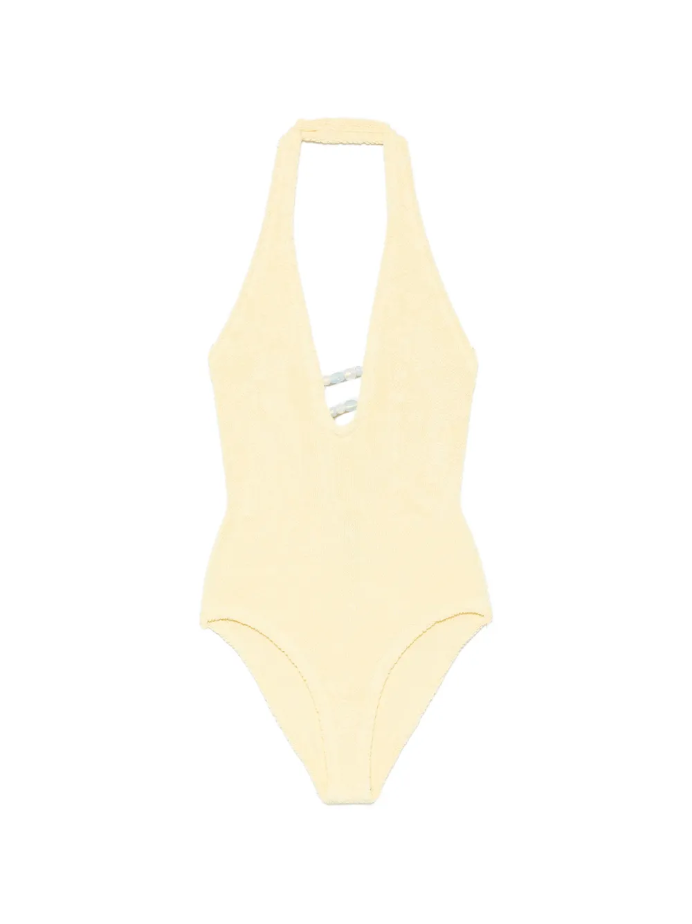 Hunza G Adriana bead-embellished crinkle-effect swimsuit - Yellow