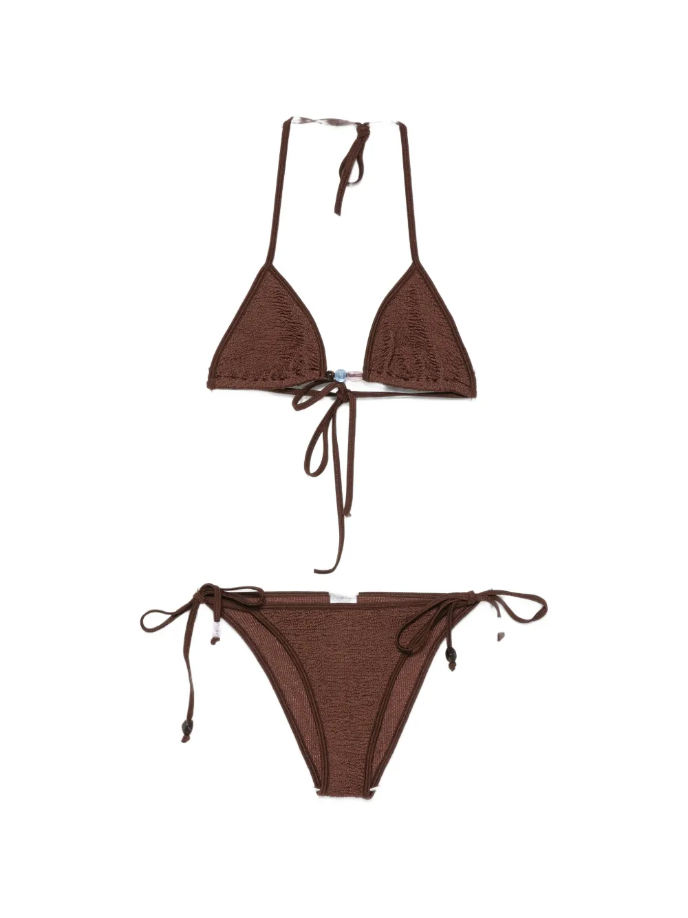 Hunza G Gina bead-embellished crinkle-effect bikini - Marrone
