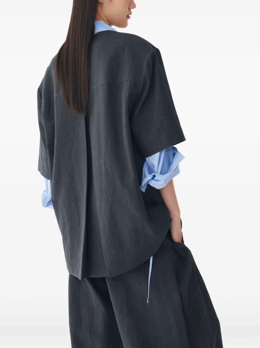 TOMBOY Geplooid jack met korte mouwen Blauw