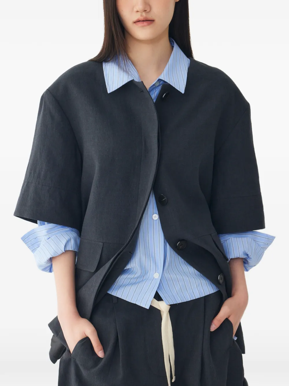 TOMBOY Geplooid jack met korte mouwen Blauw
