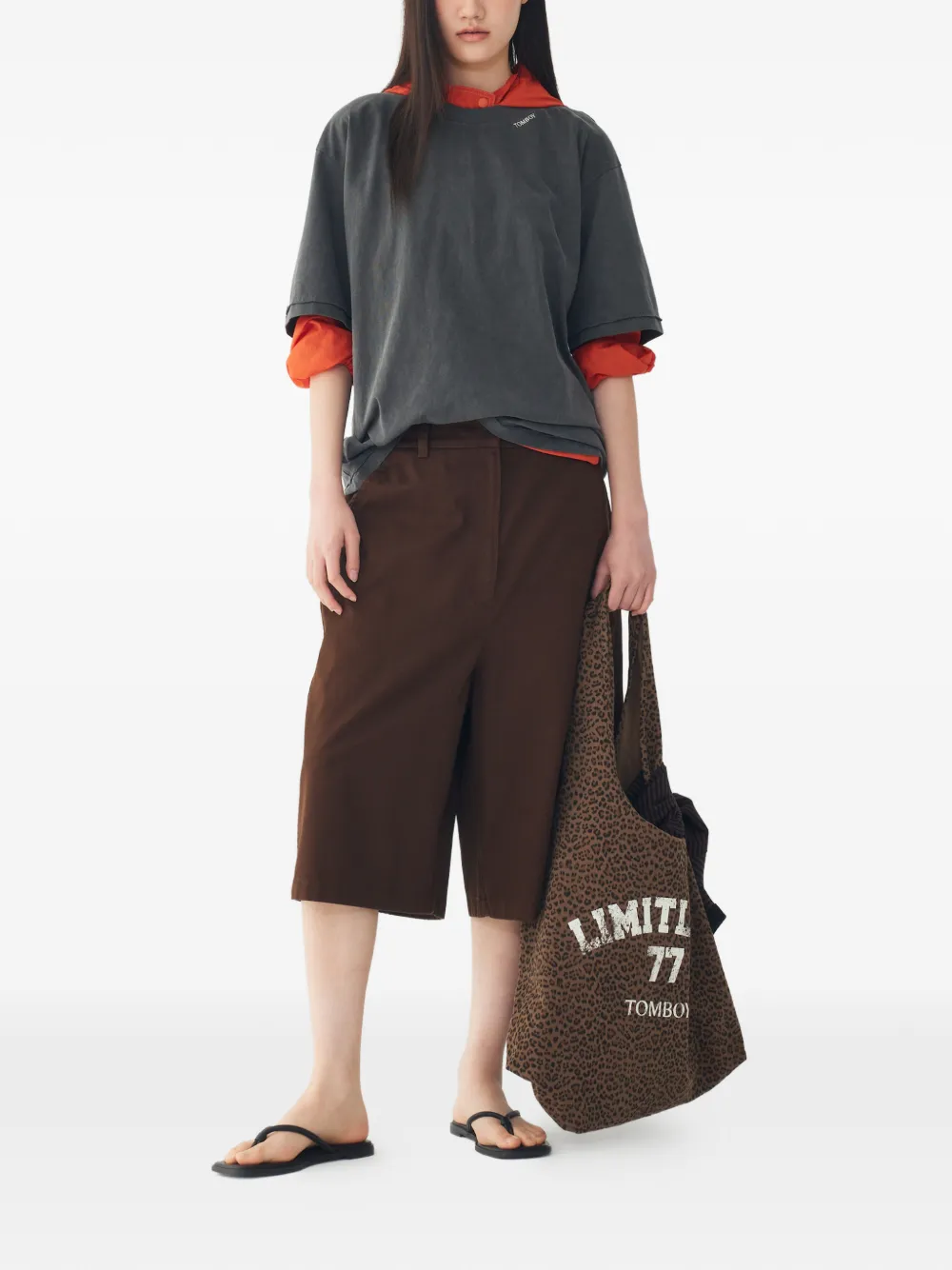 TOMBOY T-shirt met verwassen afwerking Grijs