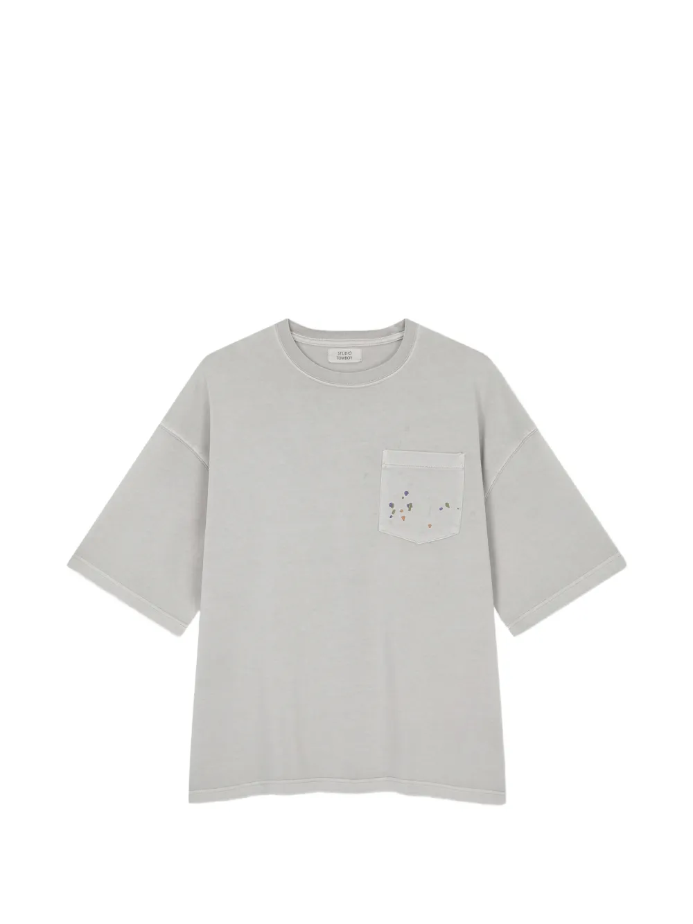 TOMBOY paint-splatter chest-pocket T-shirt - Grigio