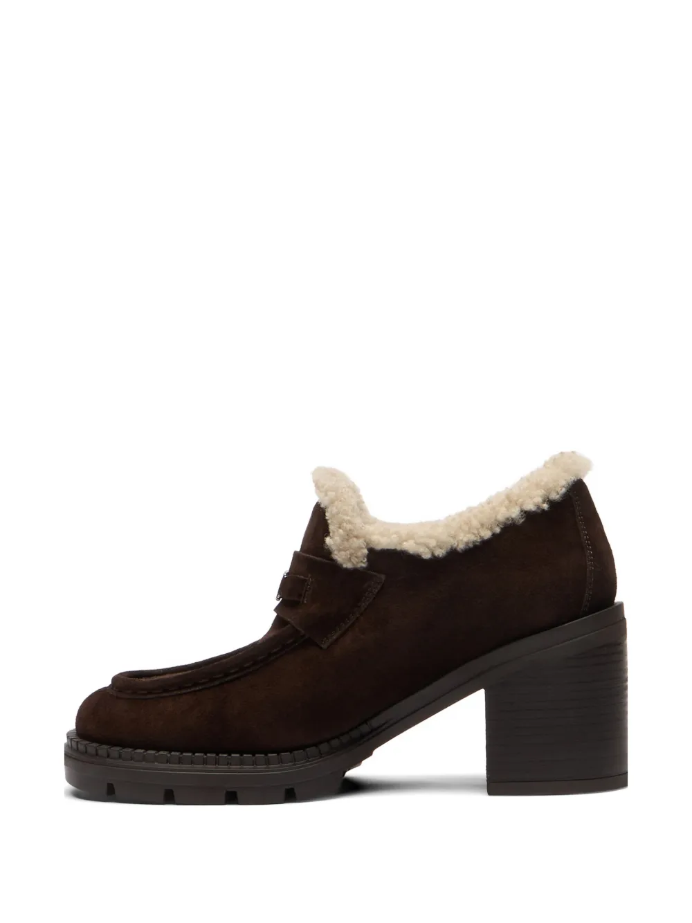 Casadei Concept shearling-trim suede pumps Bruin