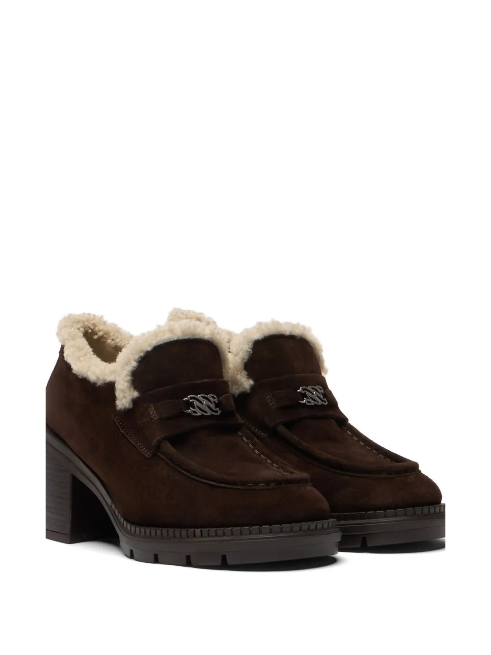 Casadei Concept shearling-trim suede pumps Bruin