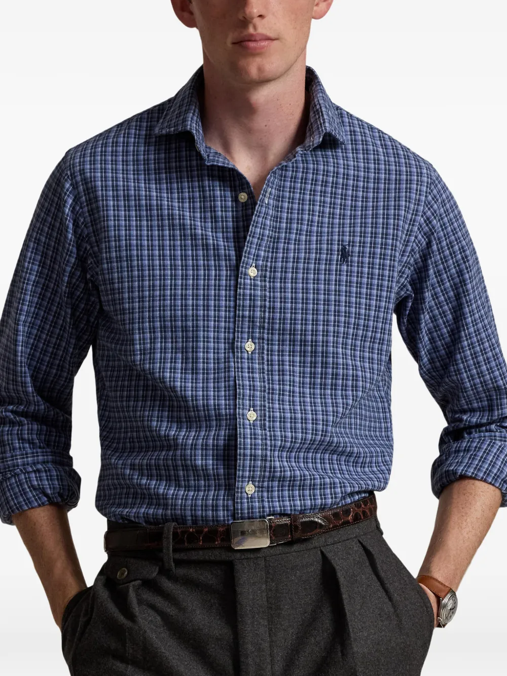 Polo Ralph Lauren Custom Fit plaid Oxford shirt Blauw