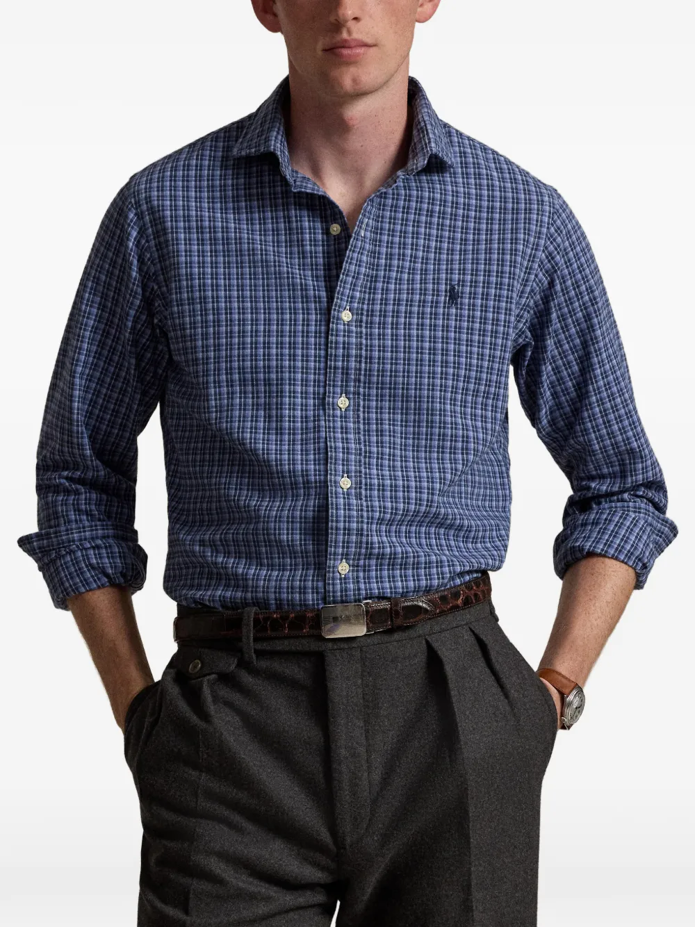 Polo Ralph Lauren Custom Fit plaid Oxford shirt Blauw