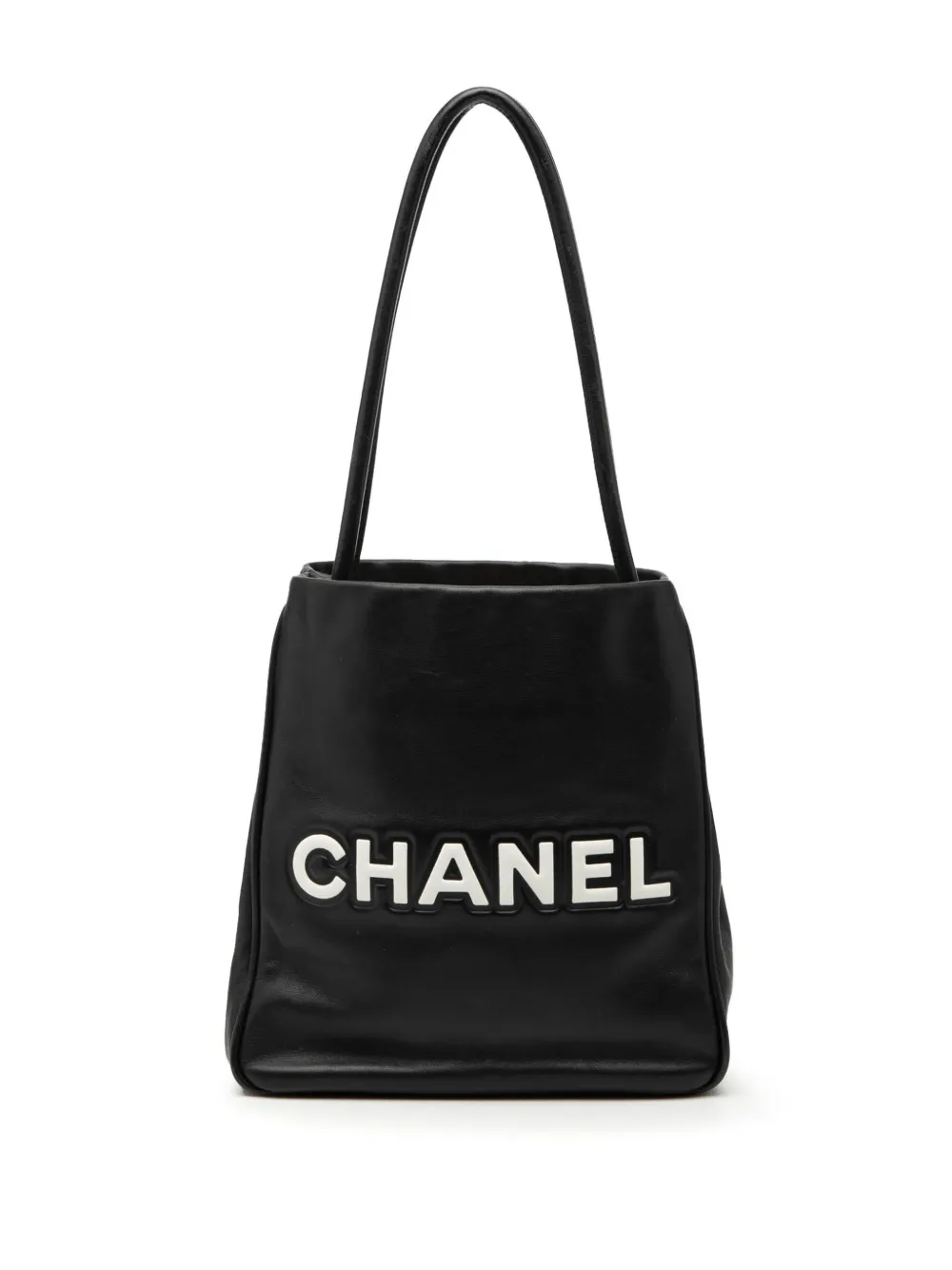 CHANEL Pre-Owned 2002-2003 Lambskin Embossed Camellia Logo tote bag - Nero