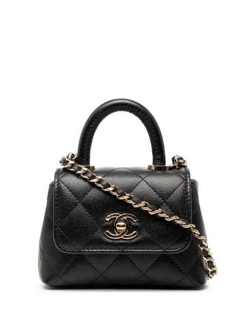 CHANEL Pre-Owned bolsa satchel Coco nano de piel de caviar capitonada con asa superior 2021-2026