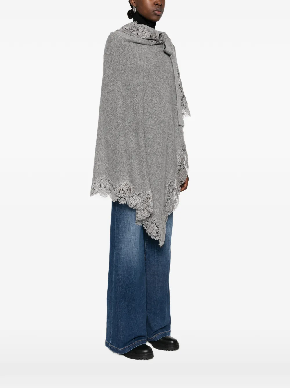Ermanno Scervino Poncho met strikdetail en kanten afwerking Grijs
